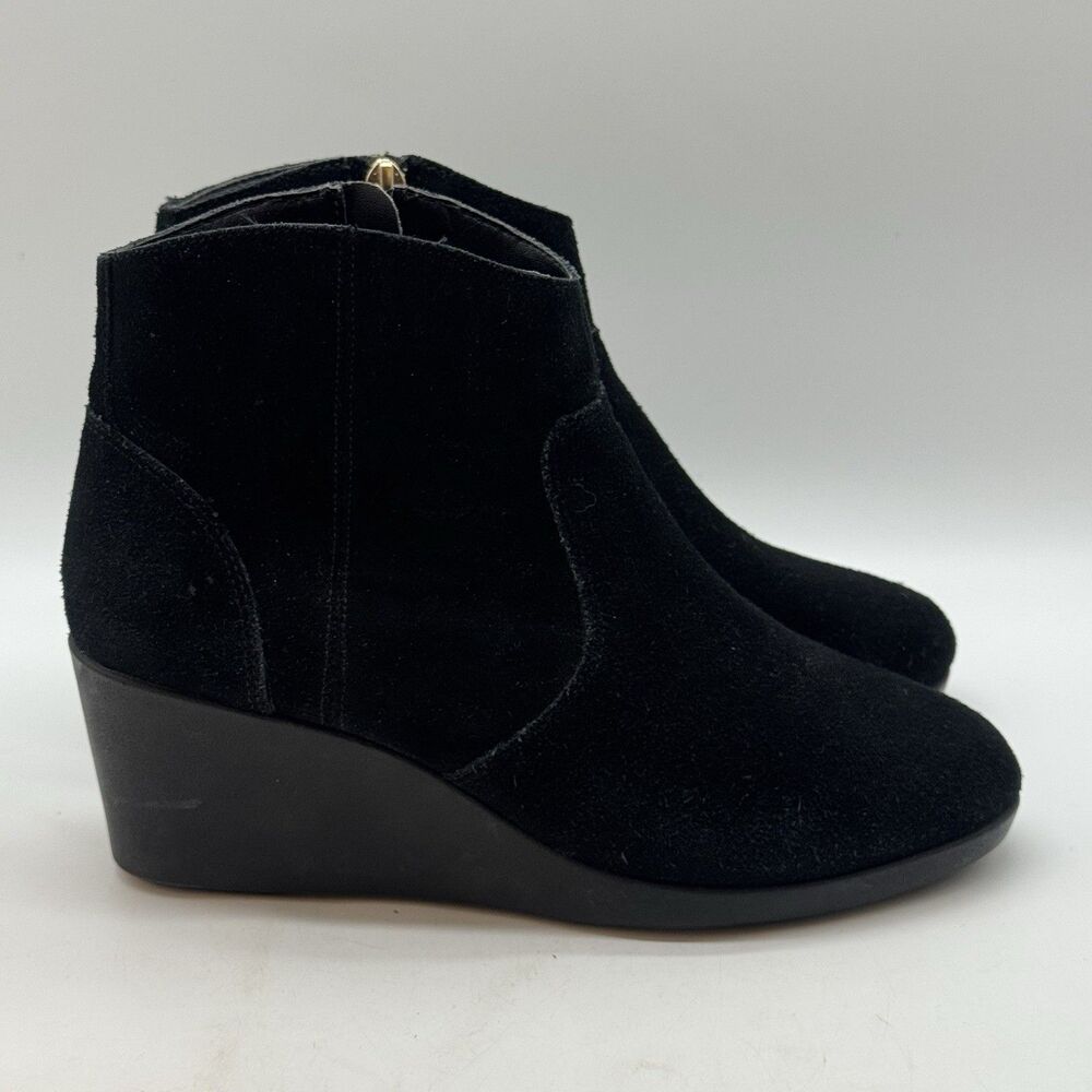 Crocs Leigh 203418 Black Suede Wedge Boots Women's 7.5 Side Zip Ankle Booties